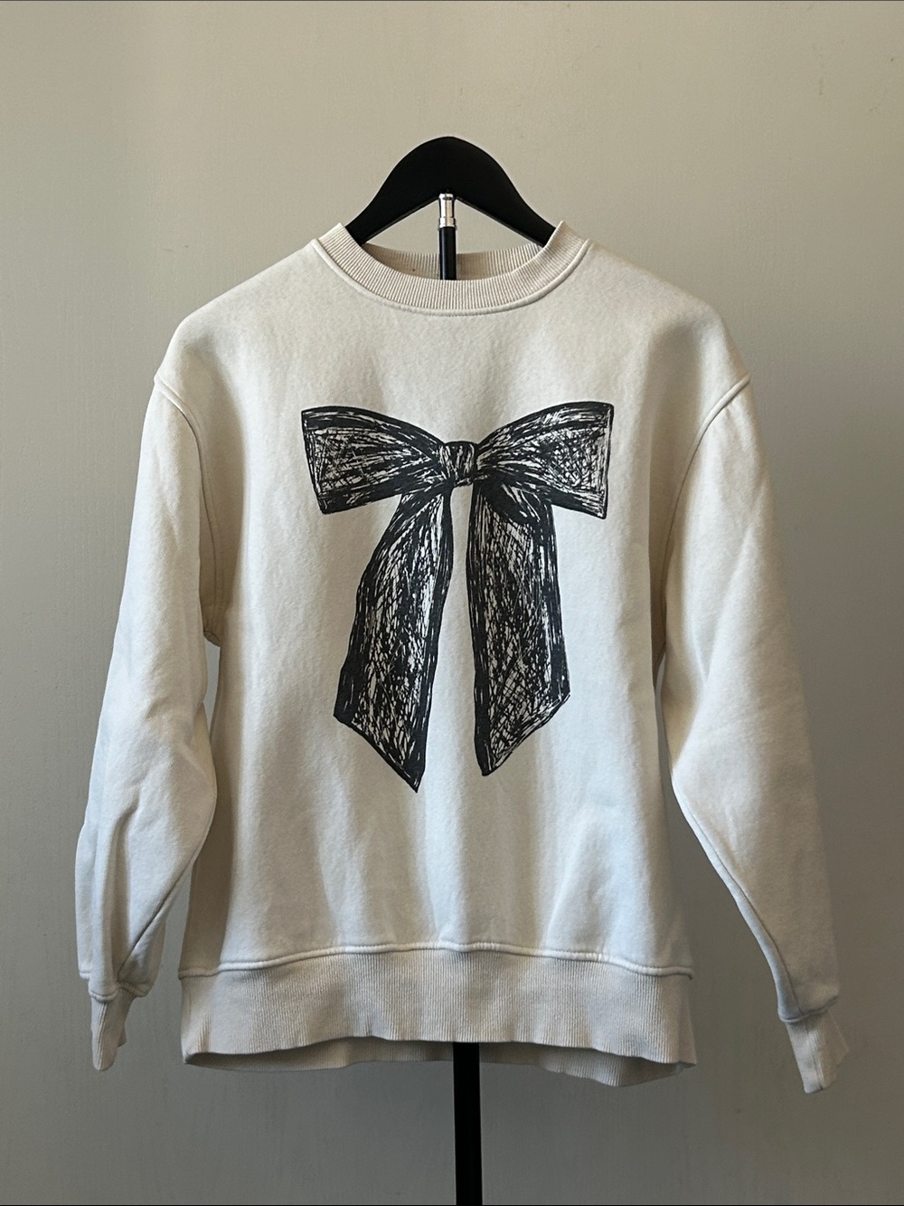 Kids Zara Cream Graphic Bow Pullover Sweatshirt Coquette Back-to-School